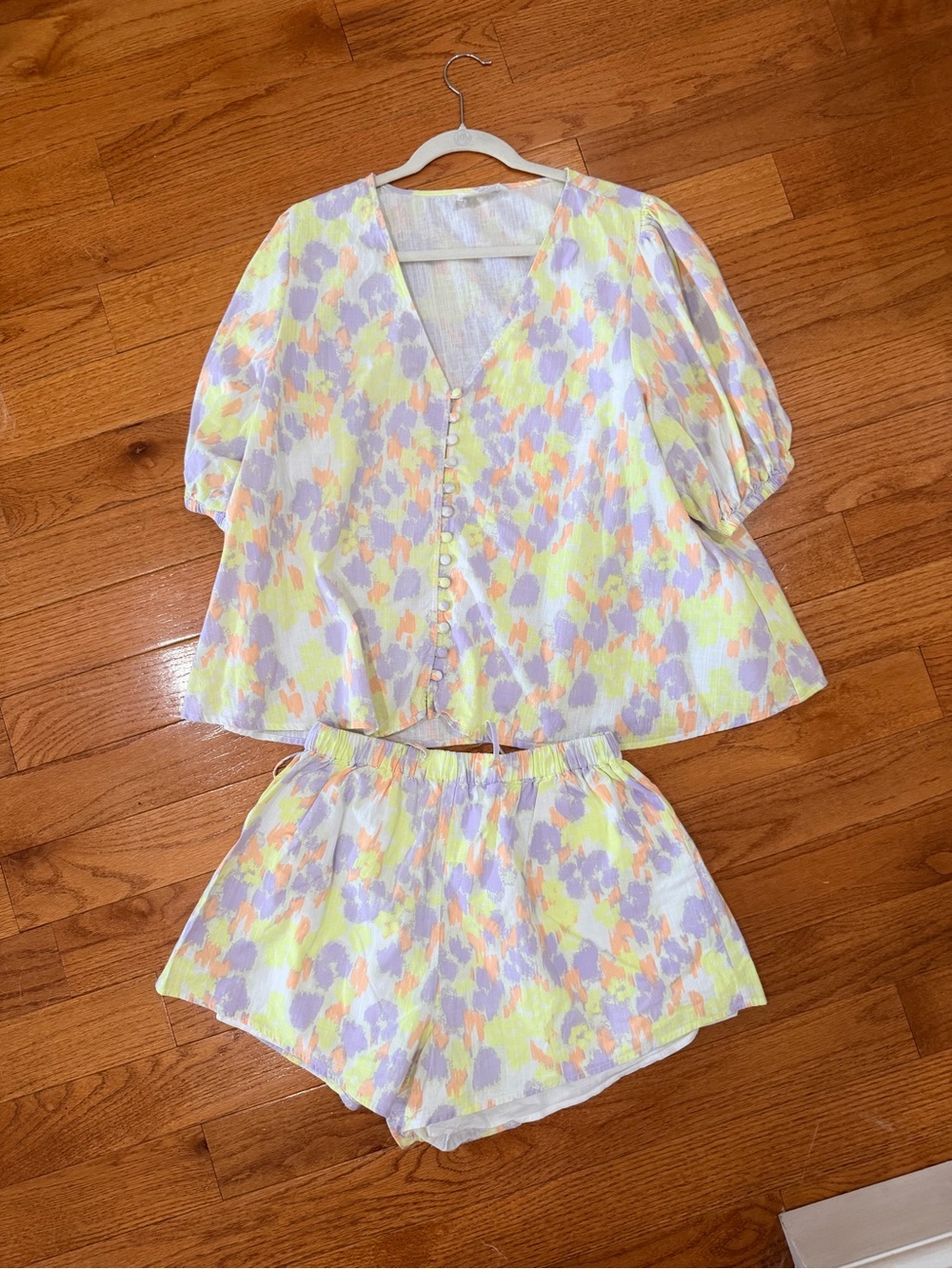 Women’s Sabo Skirt Pastel Floral Short Set - Yellow & Lavender